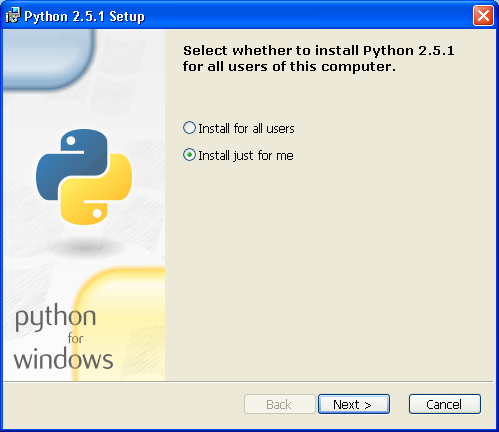 Figure 2-1. The Python 2.5 Installer running on Windows XP