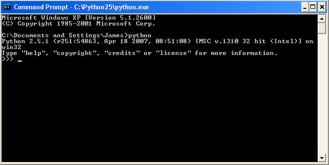 Figure 2-3. Windows command prompt running Python